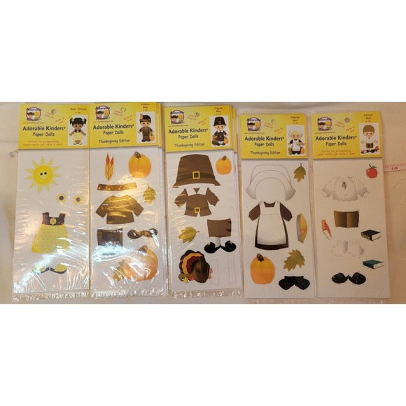 Adorable Kinders Other - Adorable Kinders Paper Dolls Lot 5 Sets Thanksgiving Edition Pilgrim Indian Boy